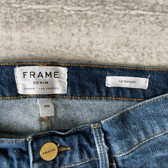 Frame Denim Le Garcon Denim Jeans Skinny Size 26 Dark Wash Factory Distressed - Picture 3 of 10
